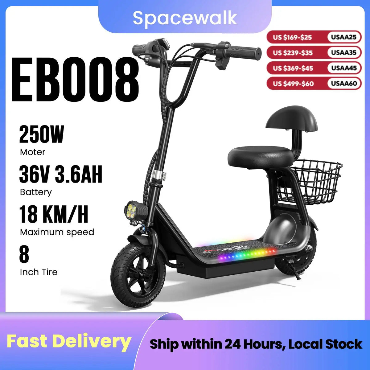 Eilleo Spacewalk Foldable Kids Electric Scooter With Bluetooth Speaker