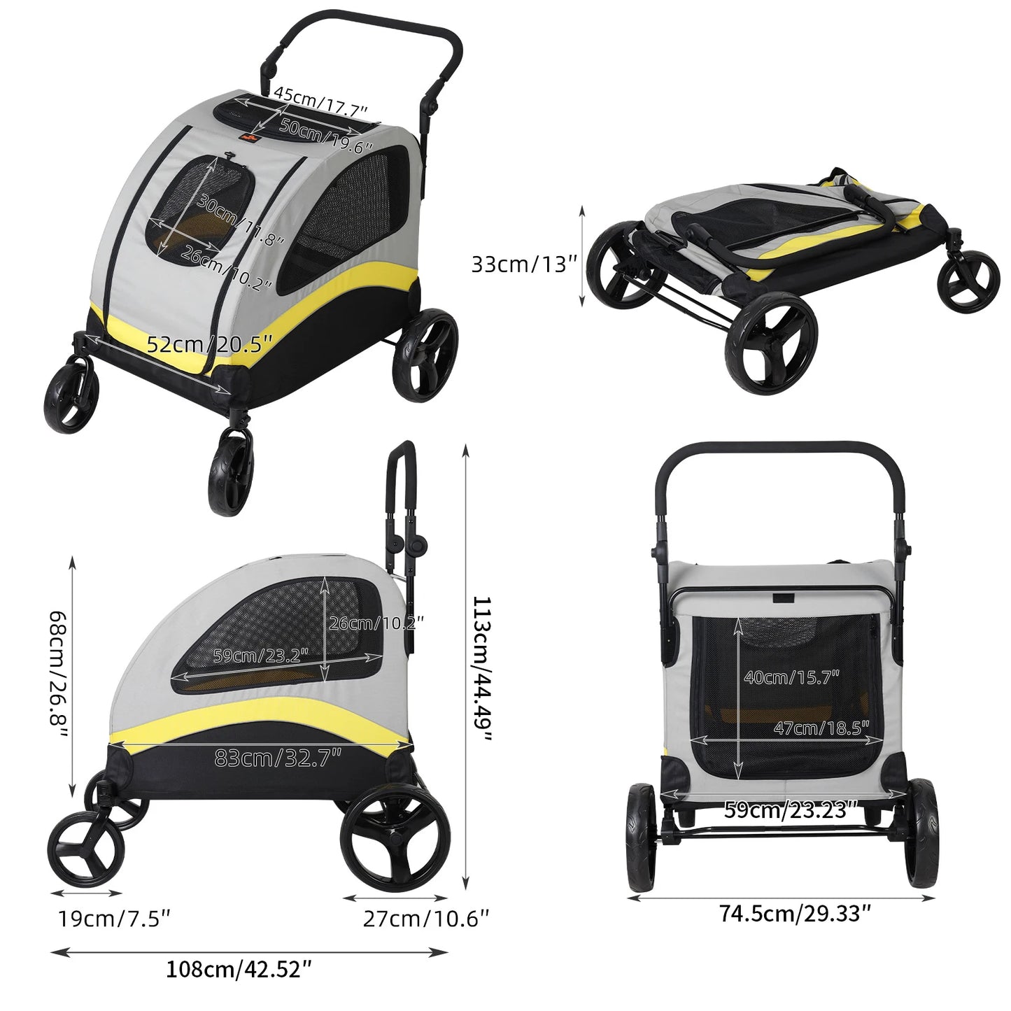 Universal Foldable Dog Stroller And Breathable Metal Pet Cart
