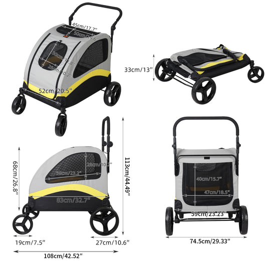Universal Foldable Dog Stroller And Breathable Metal Pet Cart