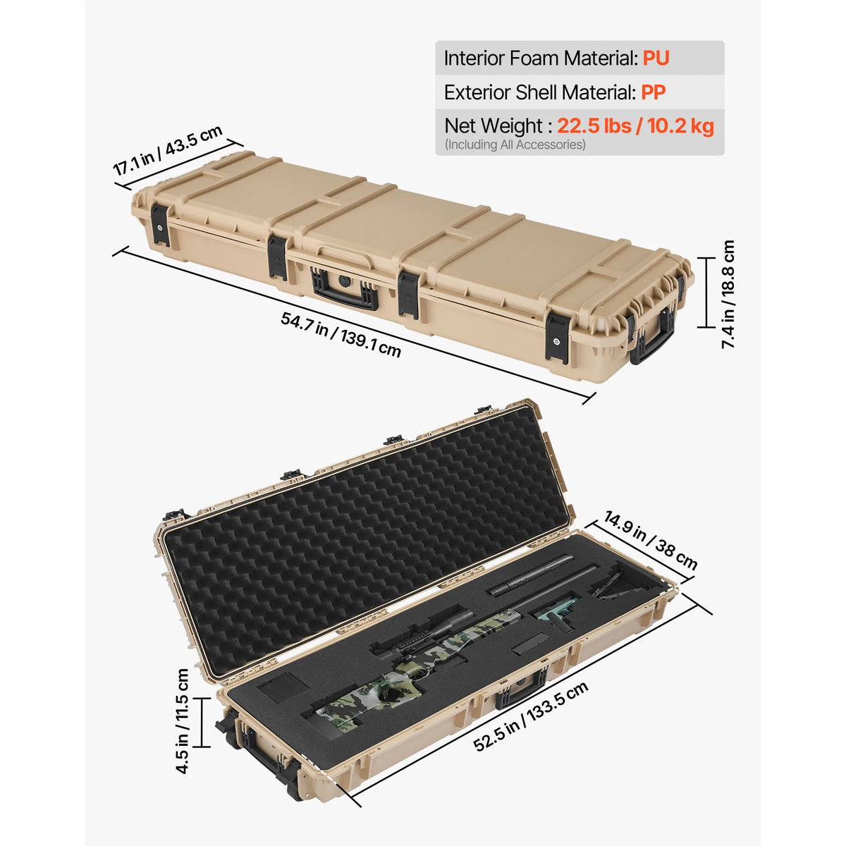 SucceBuy Hard Lockable Rifle Case With Wheels And Protective Foam