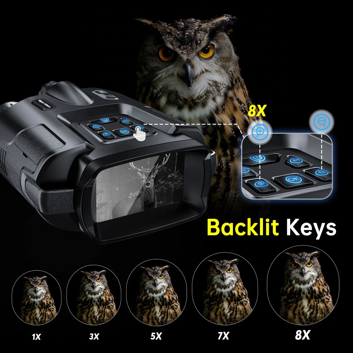 DIYIMIN 8X Night Vision Binoculars Infrared Rechargeable 600M