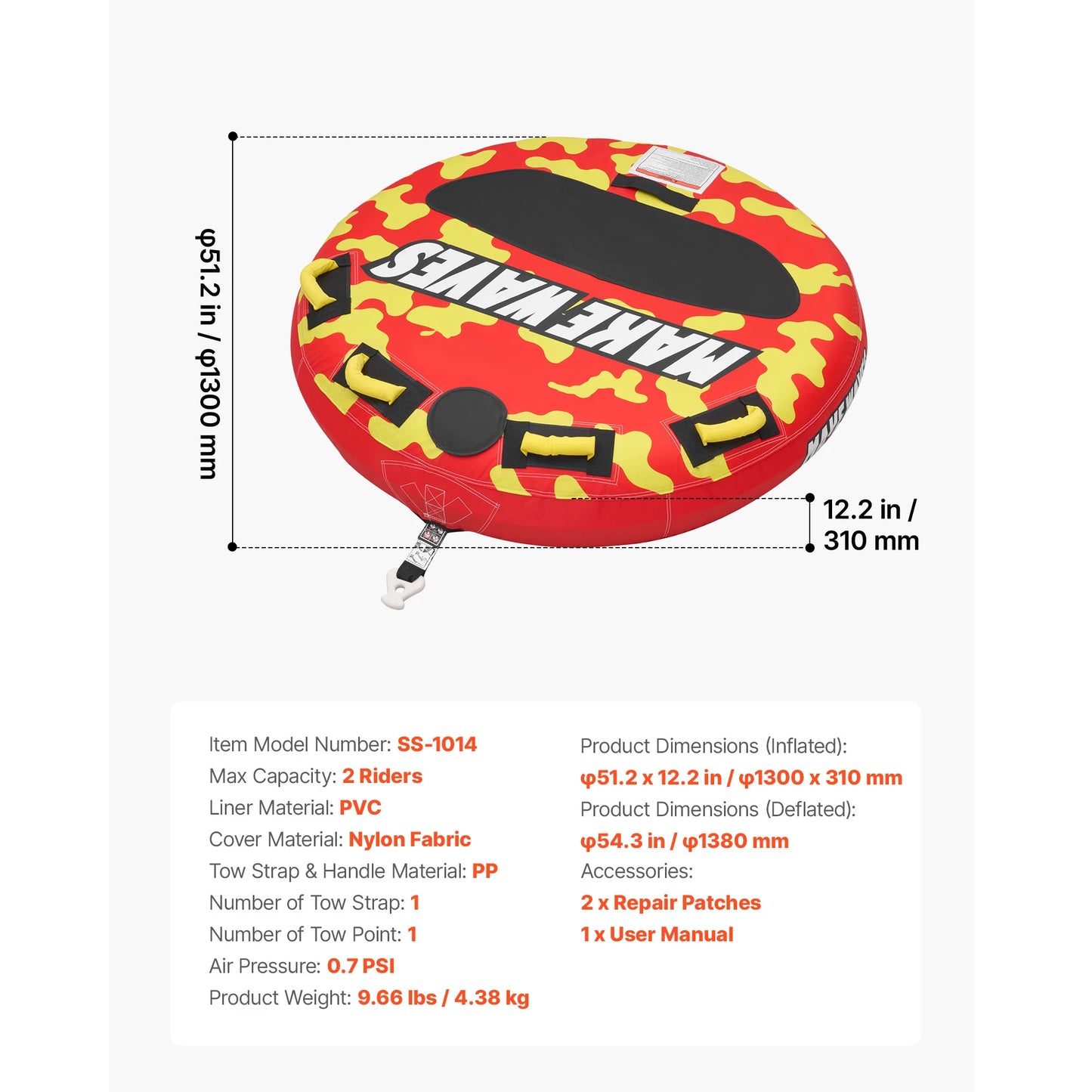 Succebuy Inflatable Towable Tube With Nylon Cover And Handles