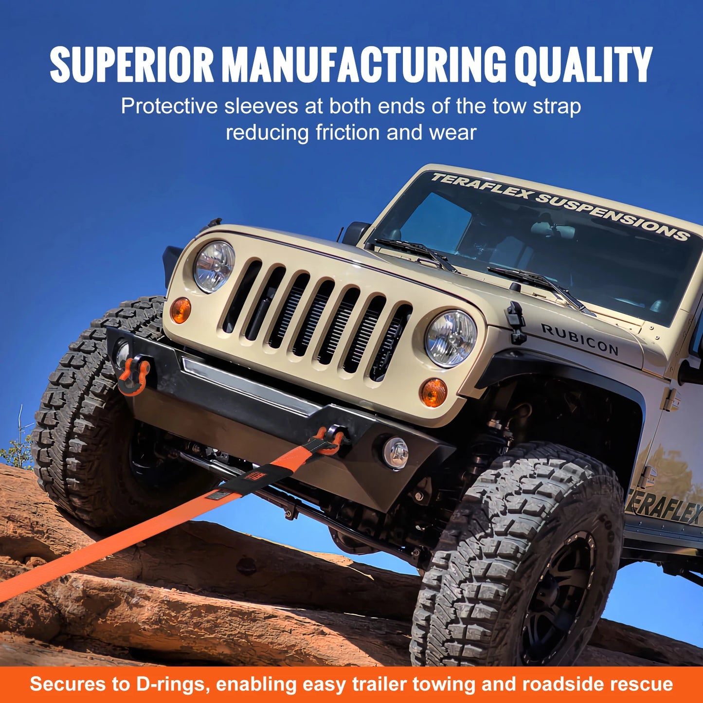Heavy Duty Polyester Tow Strap Recovery Kit For Trucks And Jeeps