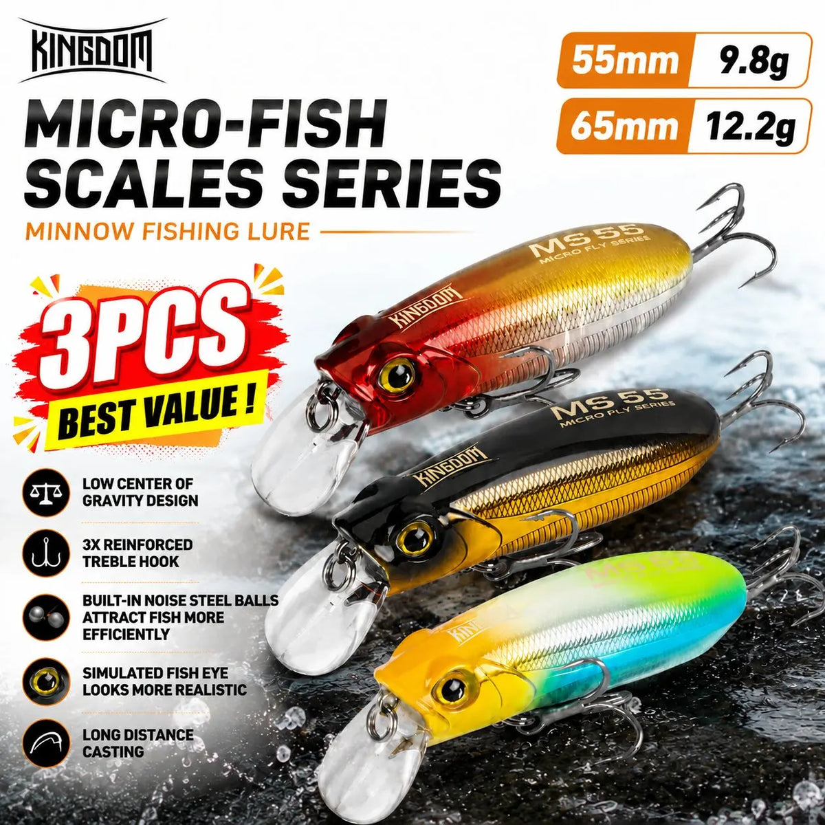 Kingdom Sinking and Floating Minnow Lures for Bass and Trout Fishing