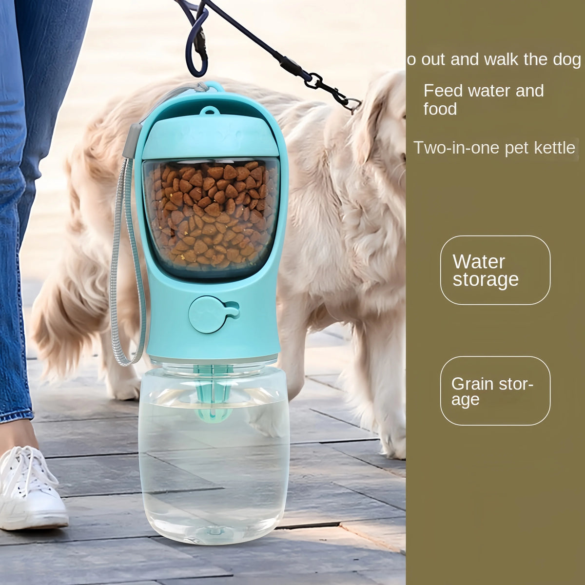 Portable Pet Water Bottle With Food Storage For Outdoor Travel