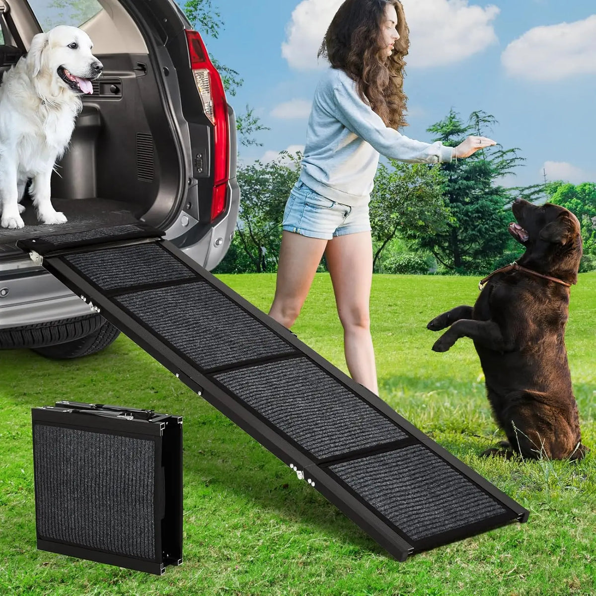 HiMiss Folding Dog Car Ramp With Non Slip Surface Portable