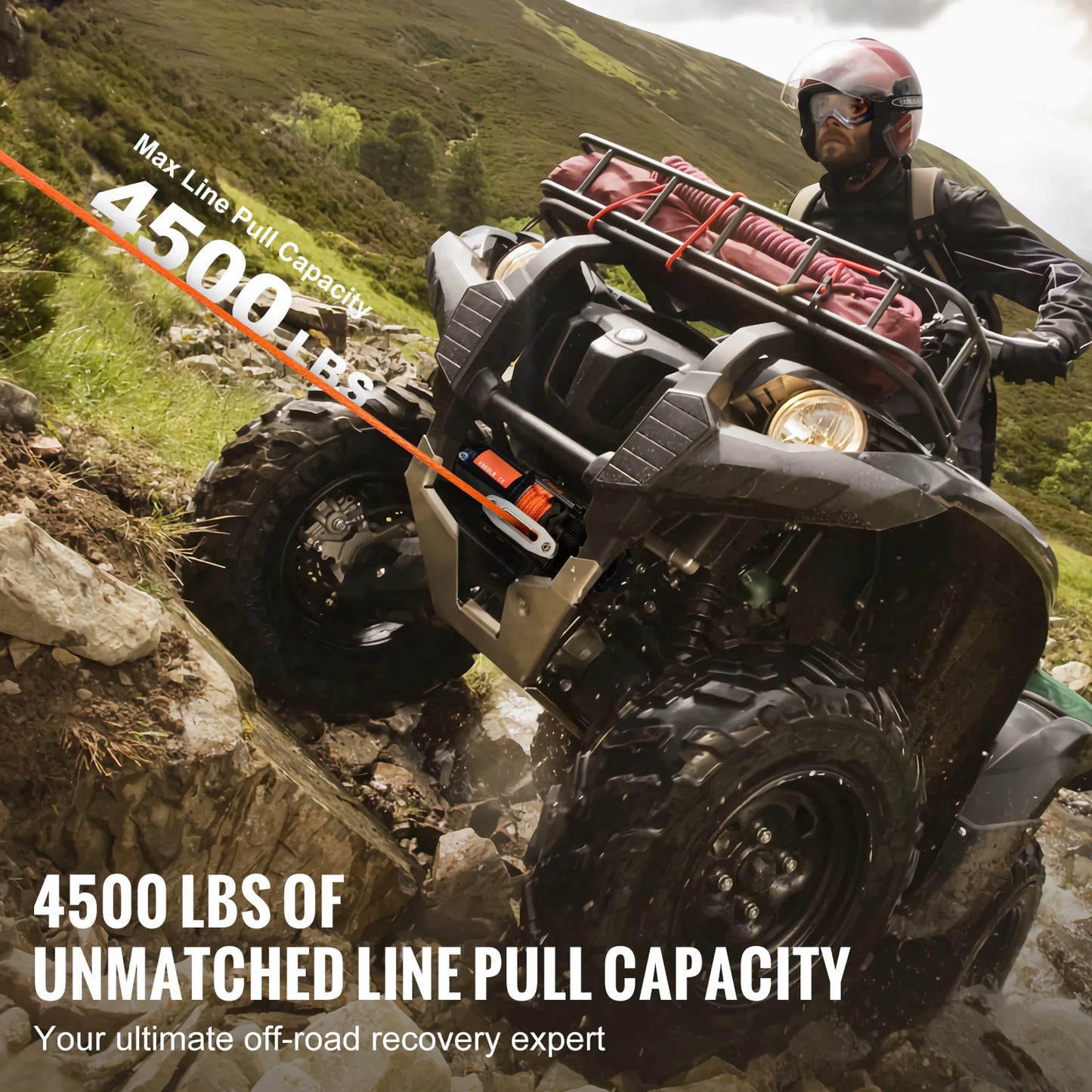 SucceBuy 4500Lb Electric Winch With Synthetic Rope Wireless Remote