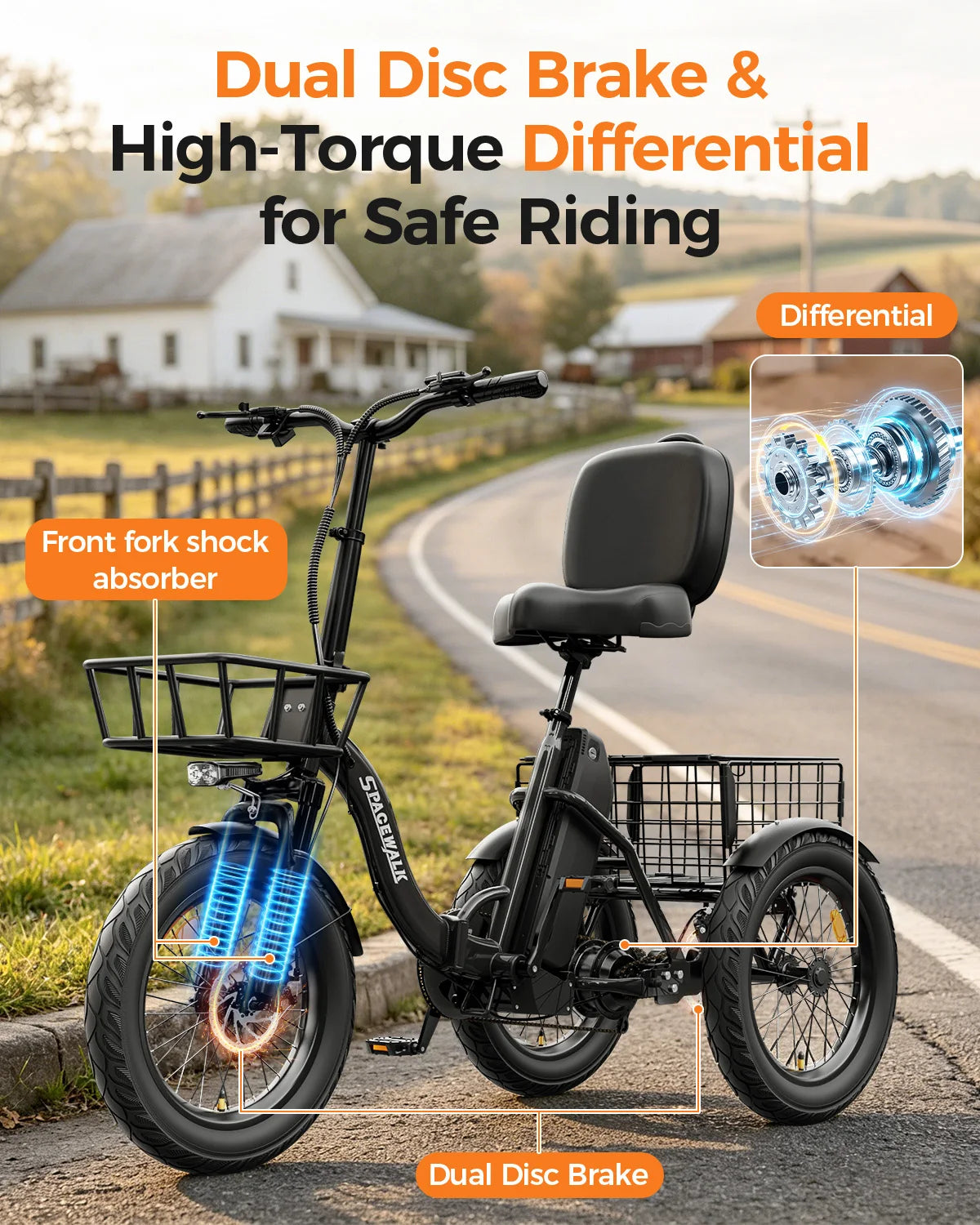 Spacewalk 1200W Folding Electric Trike With Fat Tires For Adults