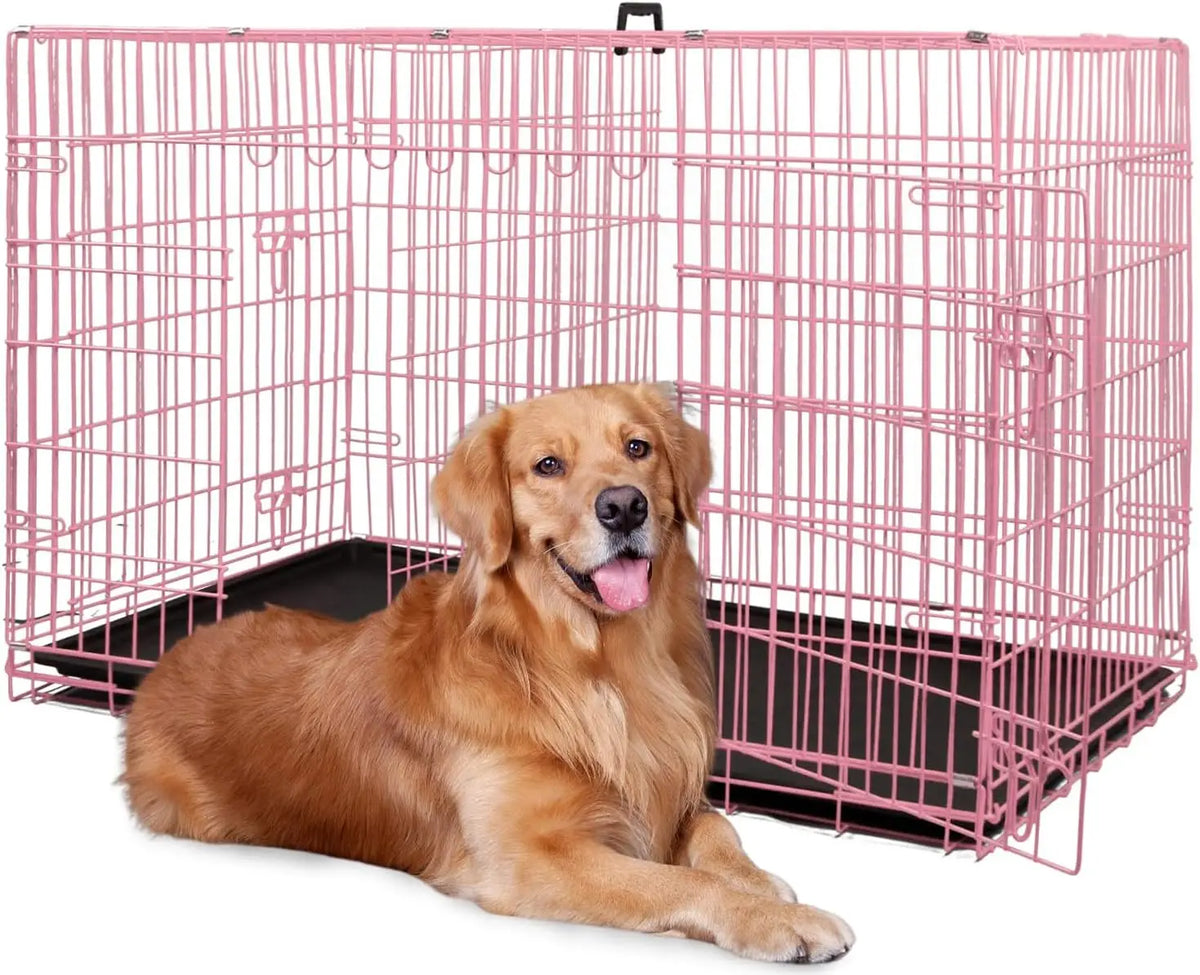BestPet Foldable Metal Dog Kennel With Heavy Duty Slide Latches