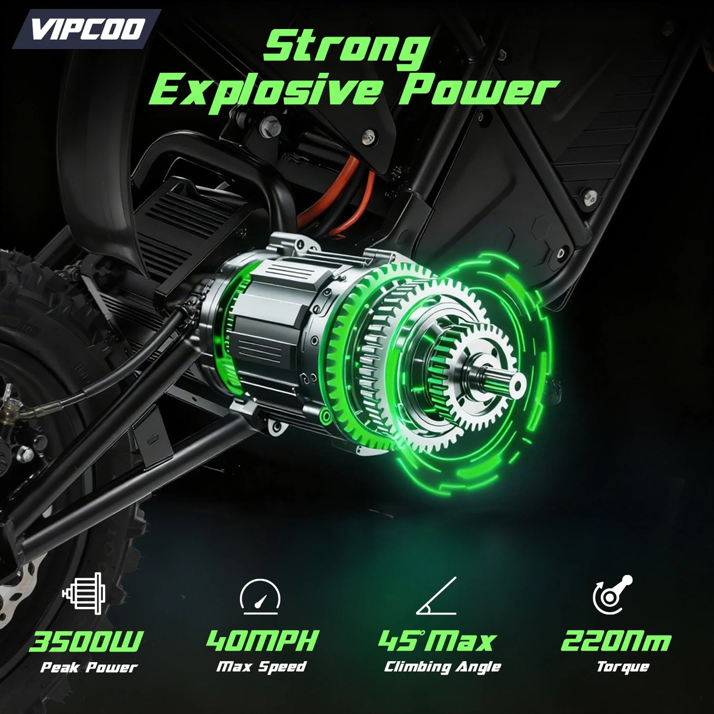 VIPCOO 3500W Electric Dirt Bike With Reliable Off Road Tires