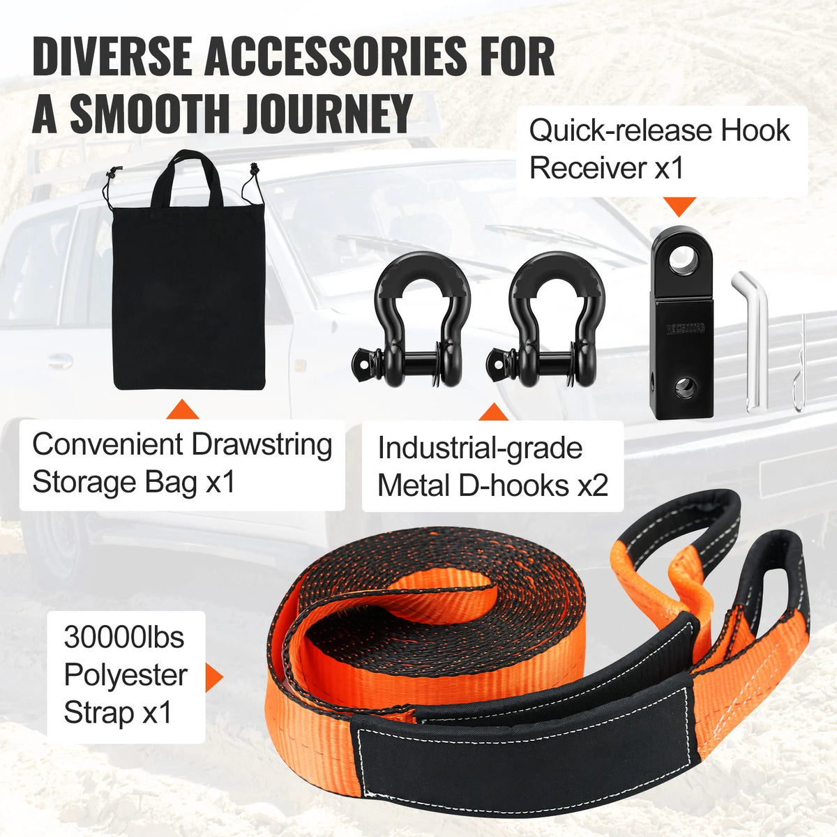 SucceBuy Off Road Winch Recovery Kit With Tow Strap