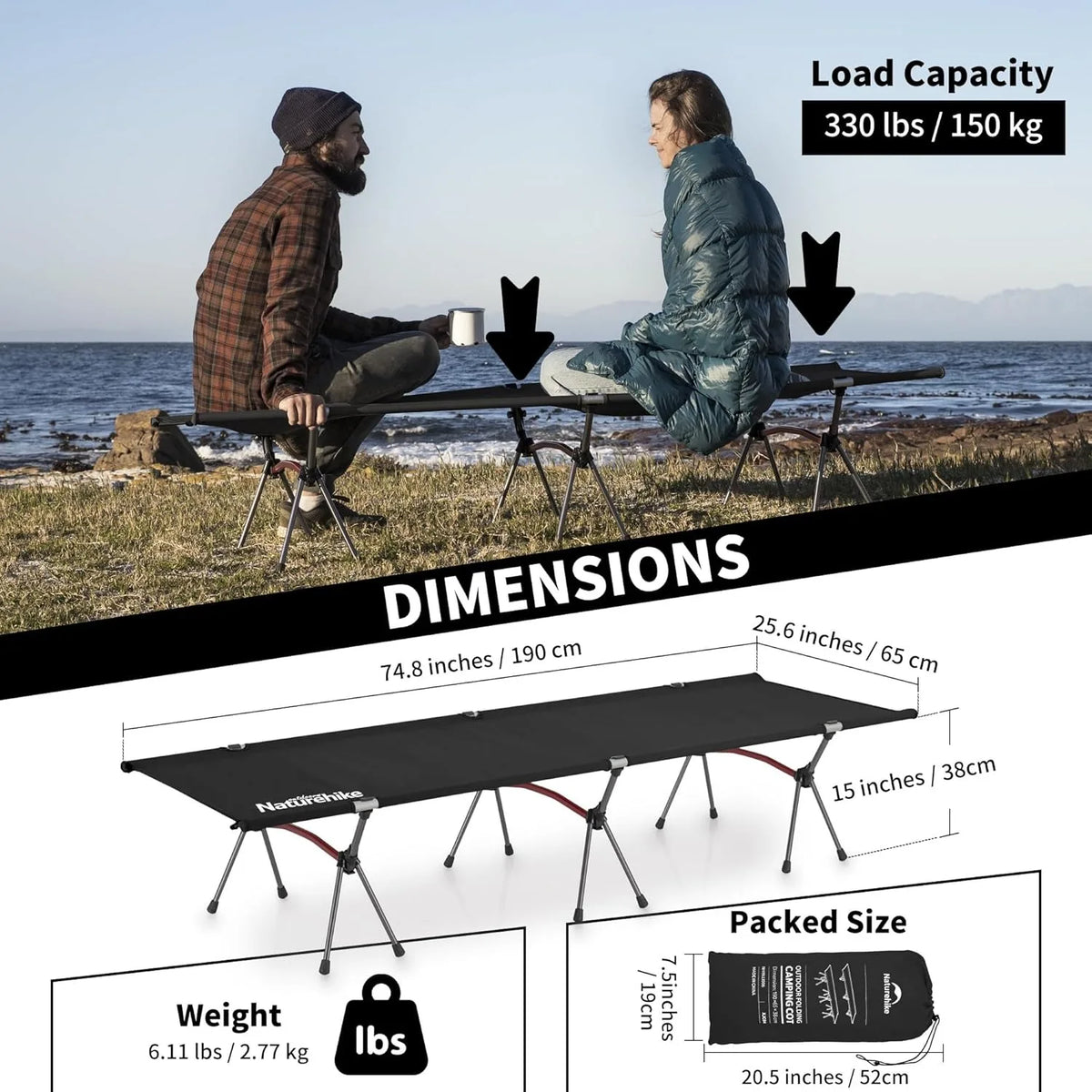 Naturehike Height Adjustable Ultralight Folding Camping Cot
