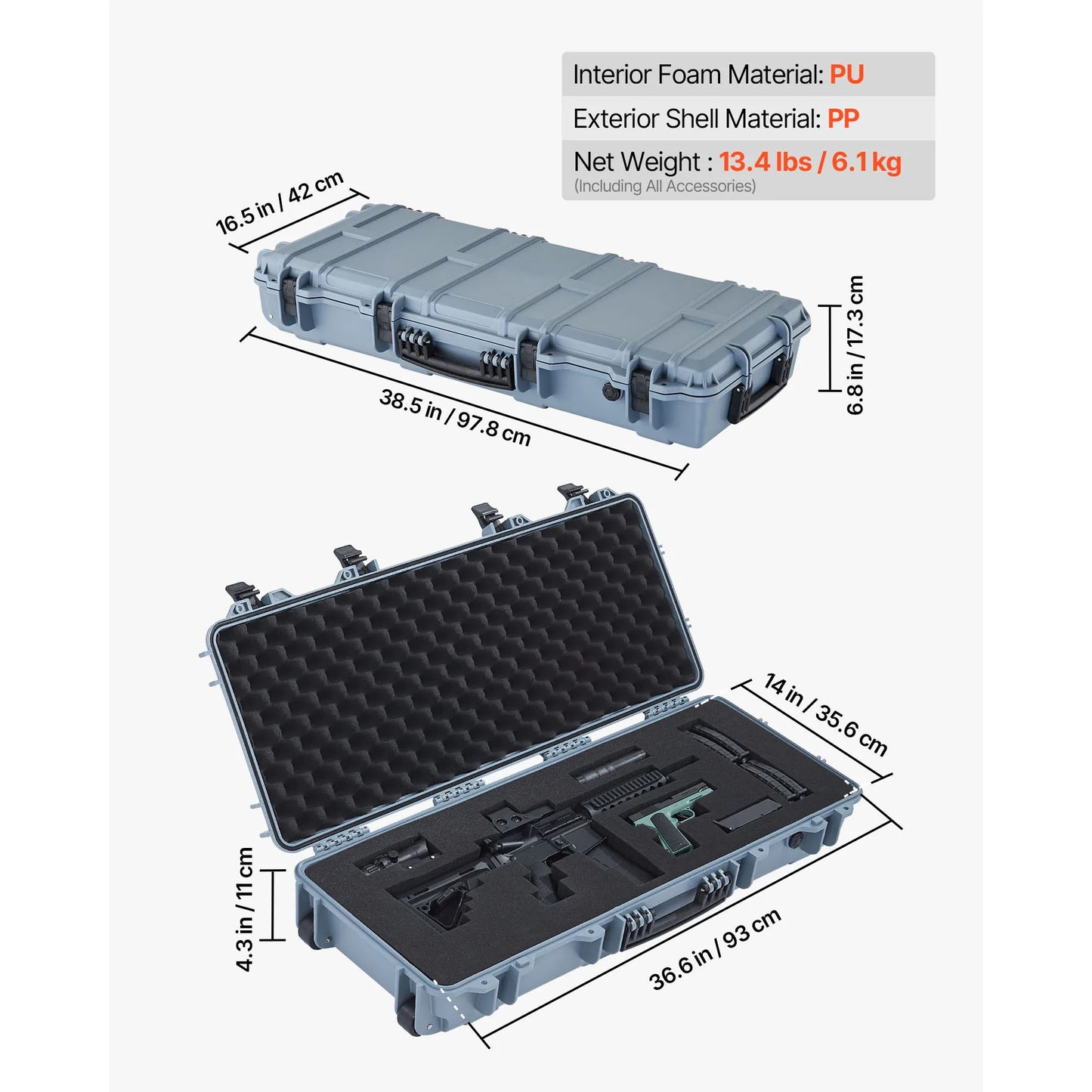 SucceBuy Hard Lockable Rifle Case With Wheels And Custom Foam Pads