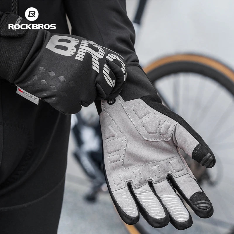 ROCKBROS Lightweight Fleece Cycling Gloves With Anti-Slip Shock Absorption