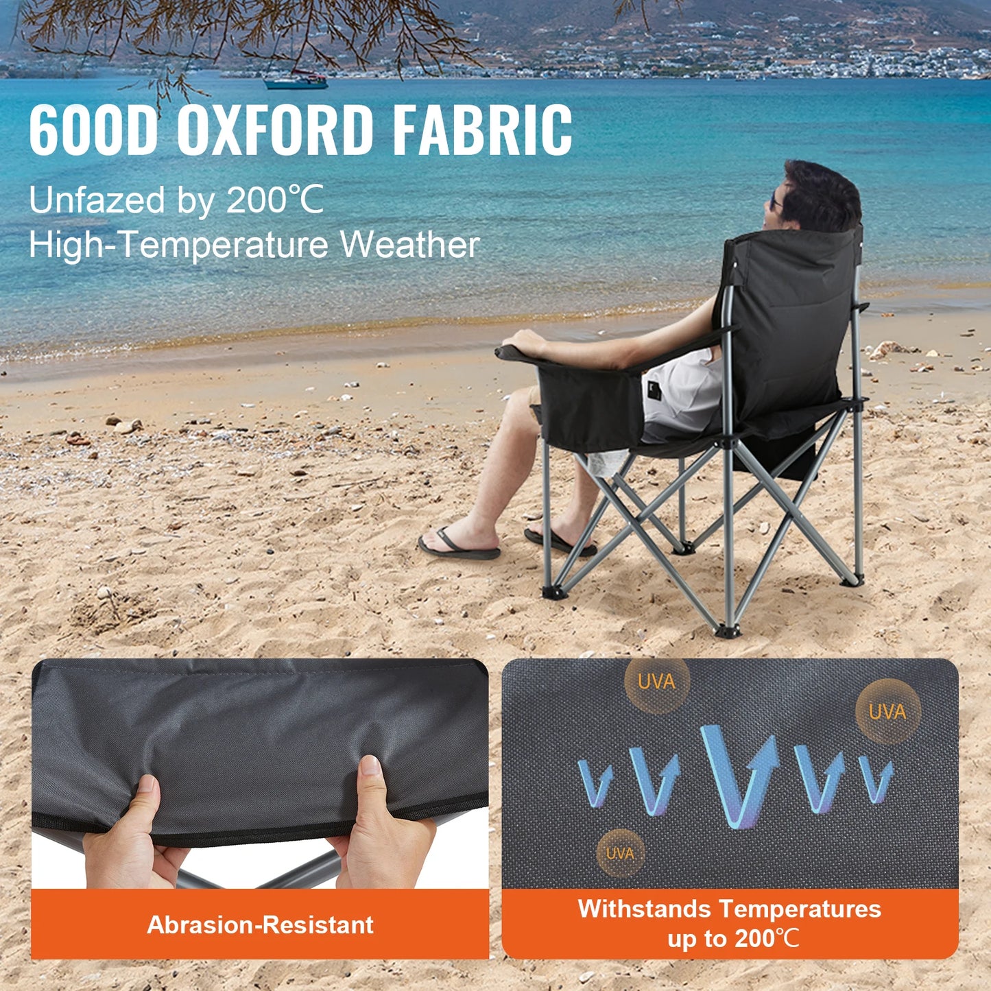 Vevor Outdoor Folding Chair With Armrest And Side Pockets
