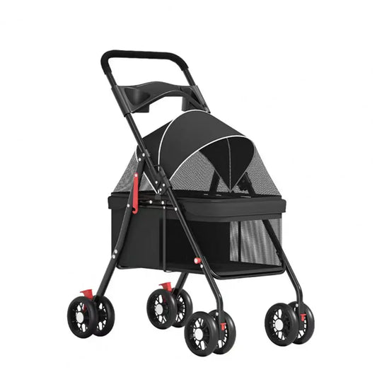 Folding Pet Stroller With Visible Mesh And Cup Holder