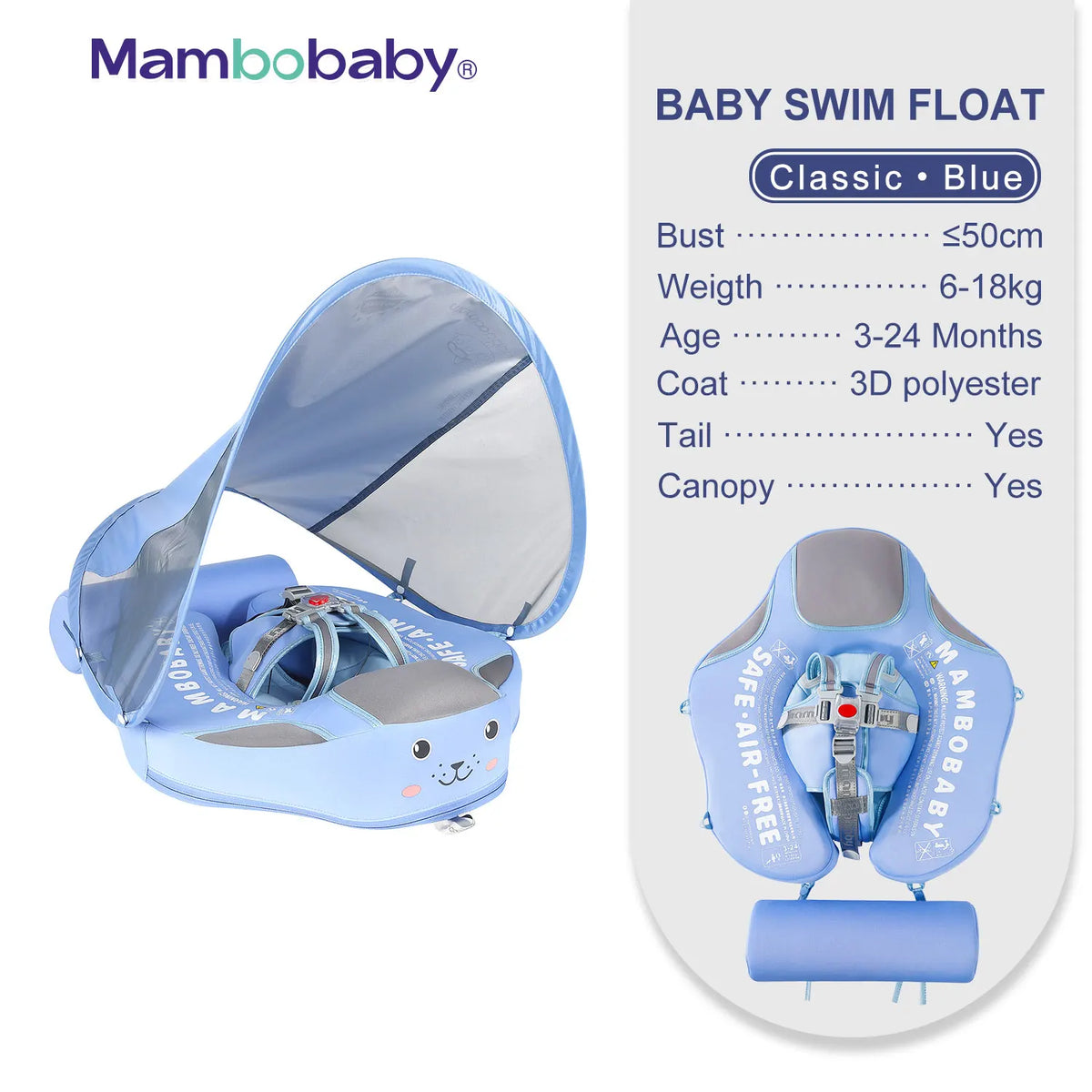 Mambobaby Inflatable Free Baby Float With Sun Canopy And Strap