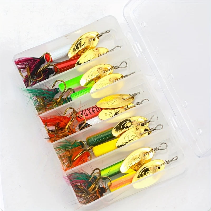 Metal Fishing Spinner Lure Kit Featuring Rotating Baits For Anglers