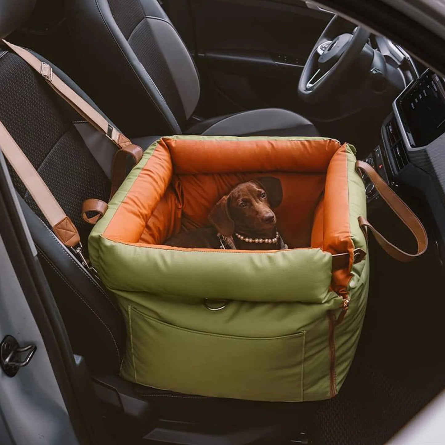 Portable Pet Car Seat With Harness Washable Travel Bed Pets