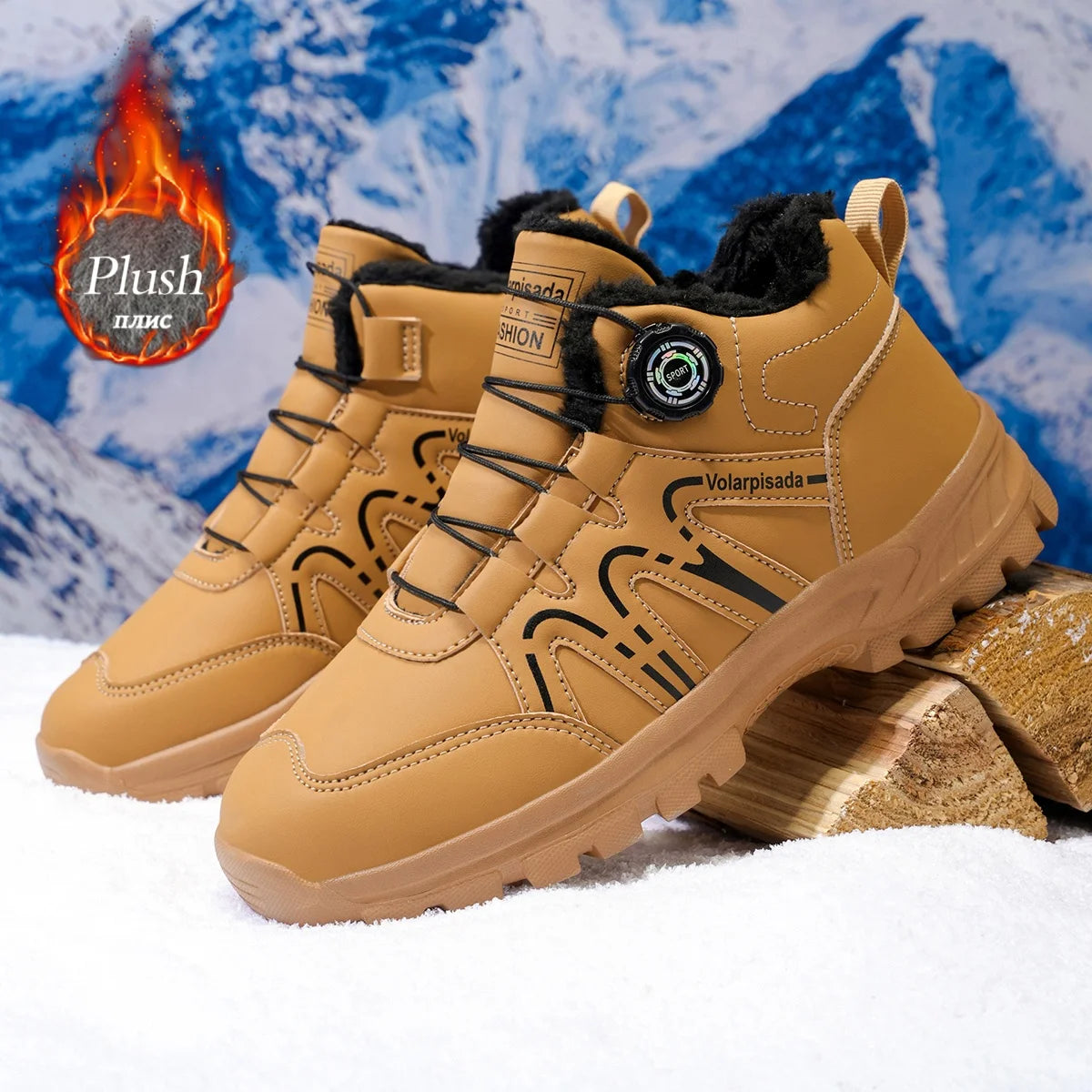 Waterproof Fleece Lined Ankle Snow Boots Non Slip Lug Sole