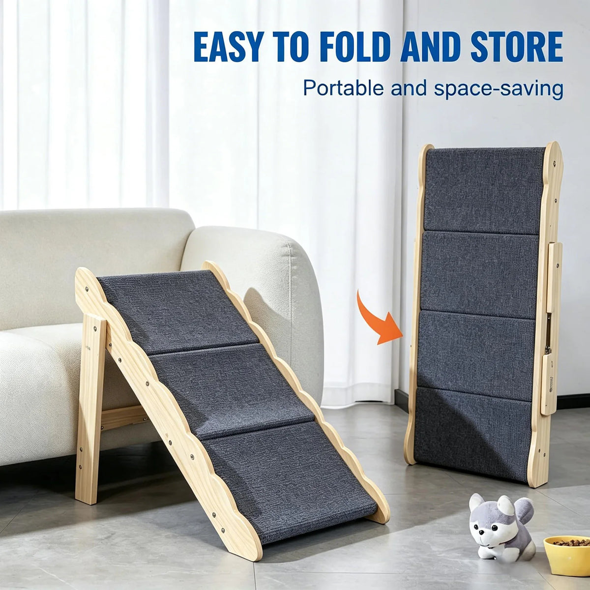 DishyKooker Foldable Wooden Pet Stairs And Dog Car Ramp