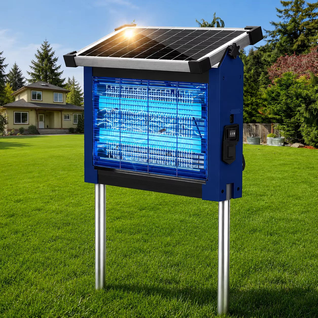 Solar Outdoor Bug Zapper With 4500V Waterproof Mosquito Killer Device