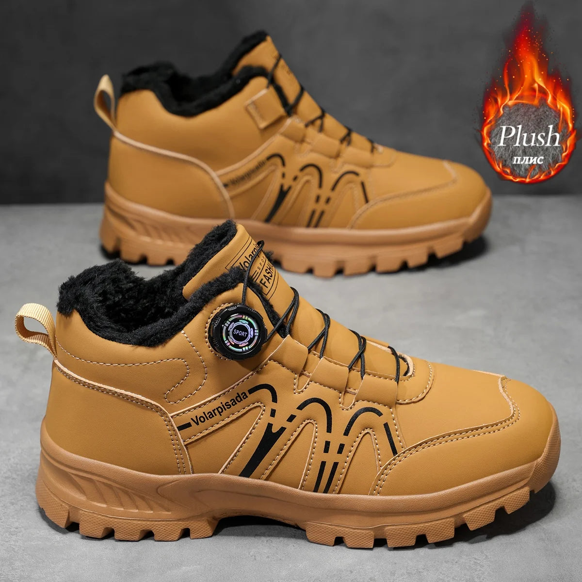 Waterproof Fleece Lined Ankle Snow Boots Non Slip Lug Sole