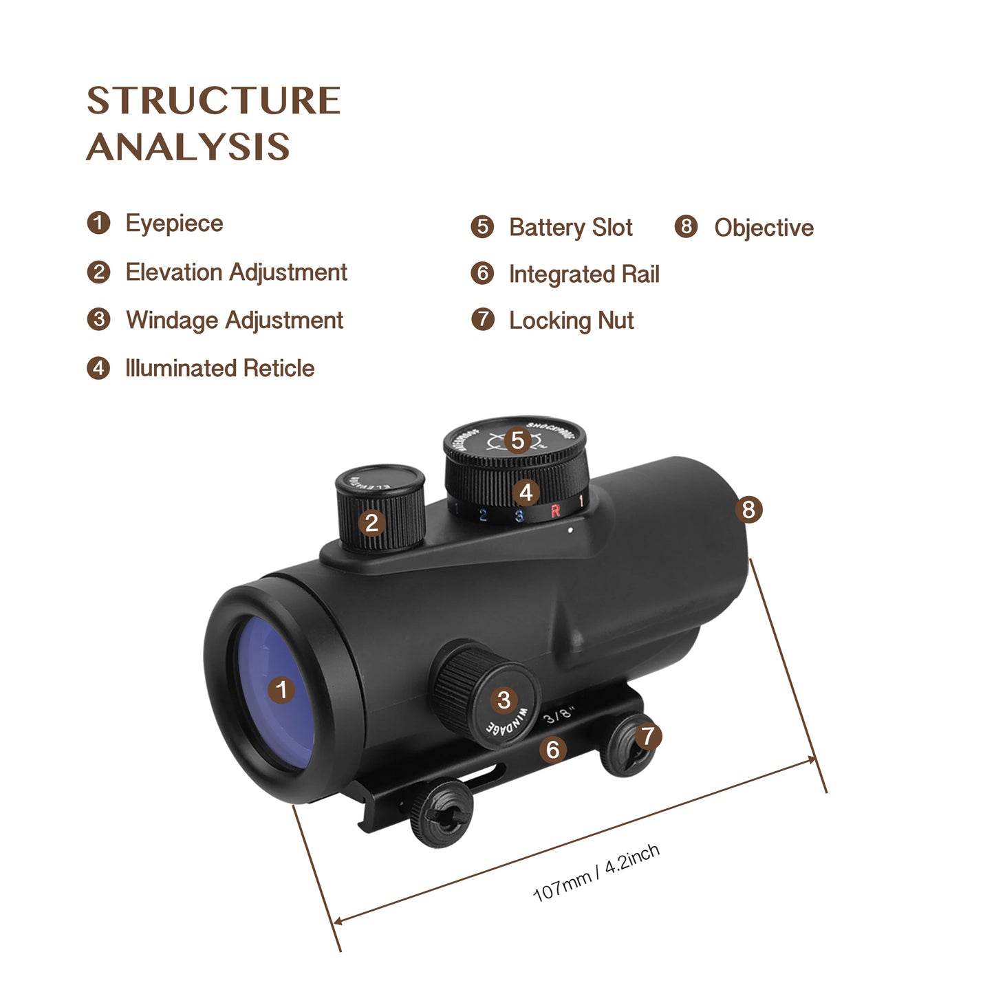 Tactical Reflex Dot Sight Scope For Rifles With Adjustable Brightness