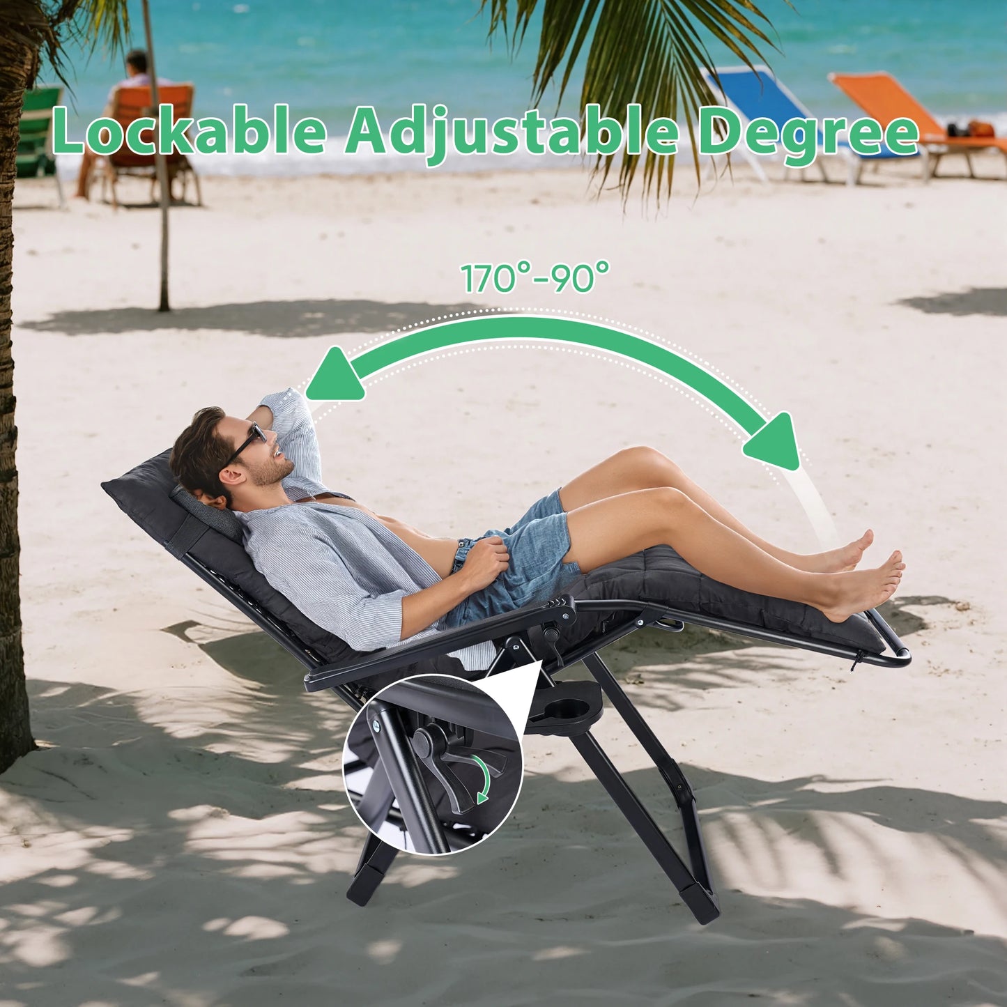 JHK Zero Gravity Folding Patio Lounge Chair With Cup Holder