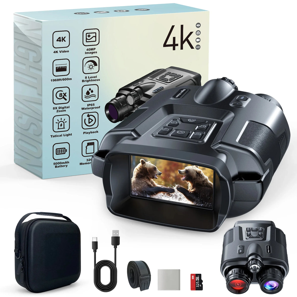 DIYIMIN 8X Night Vision Binoculars Infrared Rechargeable 600M