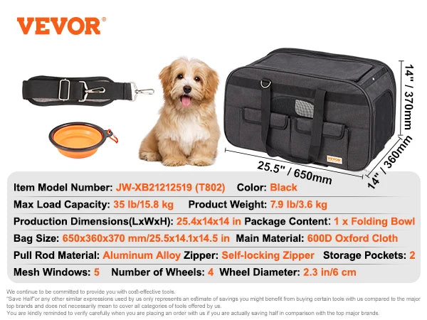 Wheeled Pet Carrier Backpack With Telescopic Handle For Travel