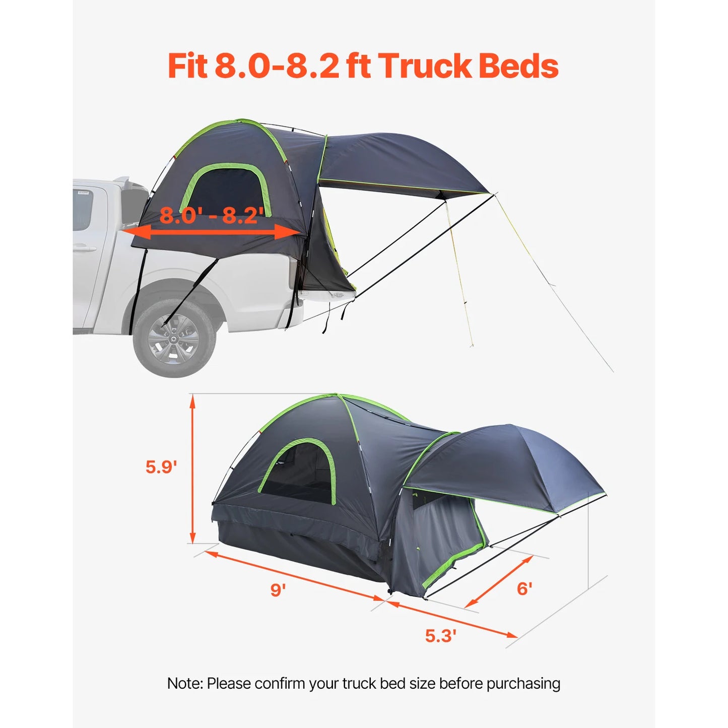 SucceBuy Waterproof Pickup Truck Tent With Expandable Awning For Camping