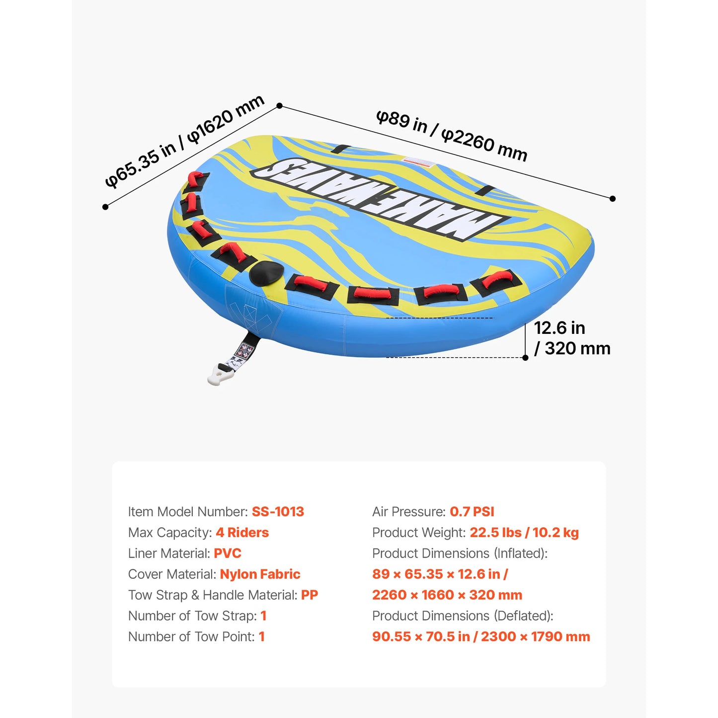 Succebuy Inflatable Towable Tube With Nylon Cover And Handles