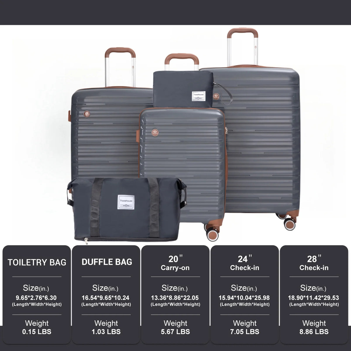 Travelhouse Five Piece Hardcase Spinner Luggage Set With TSA Lock
