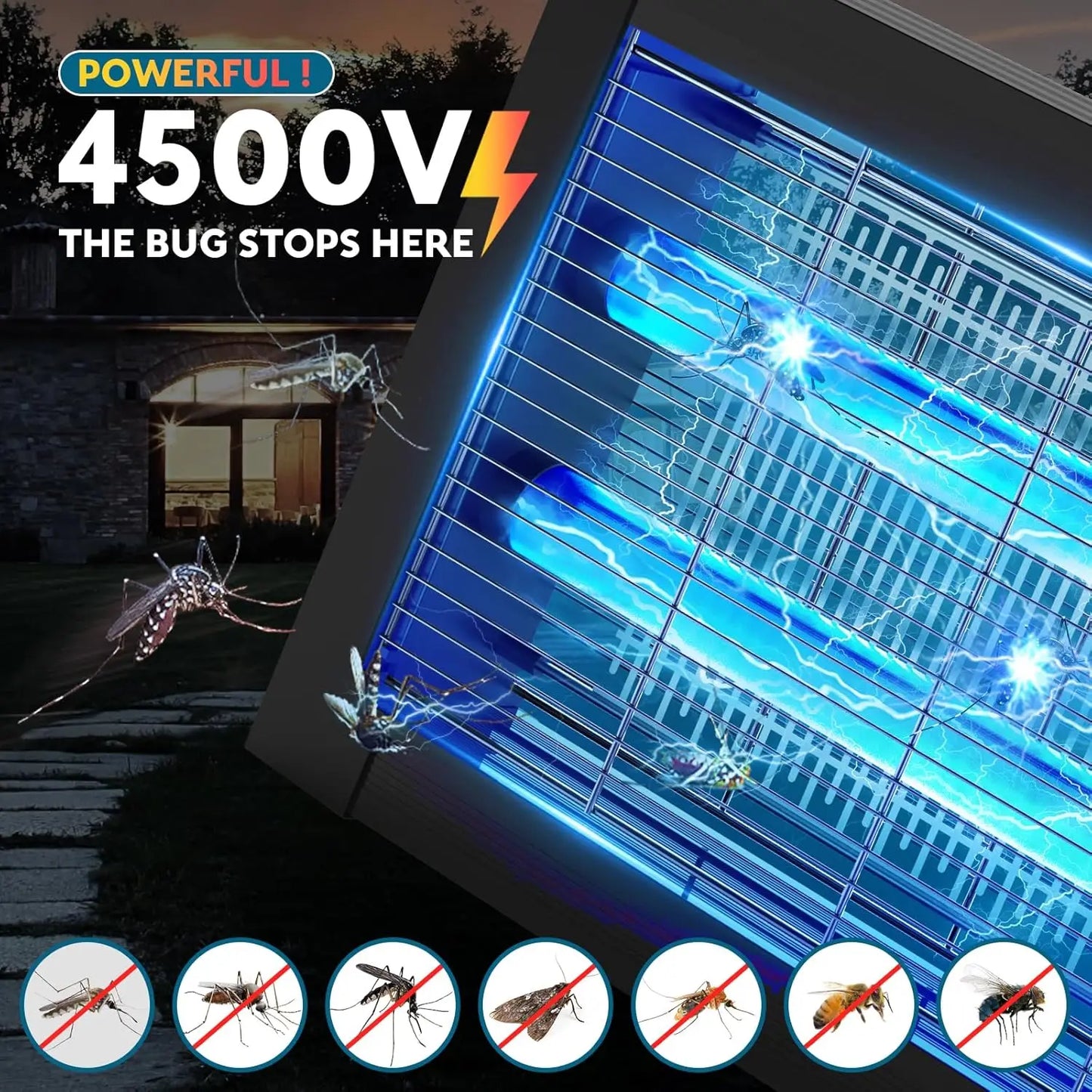 Solar Outdoor Bug Zapper With 4500V Waterproof Mosquito Killer Device