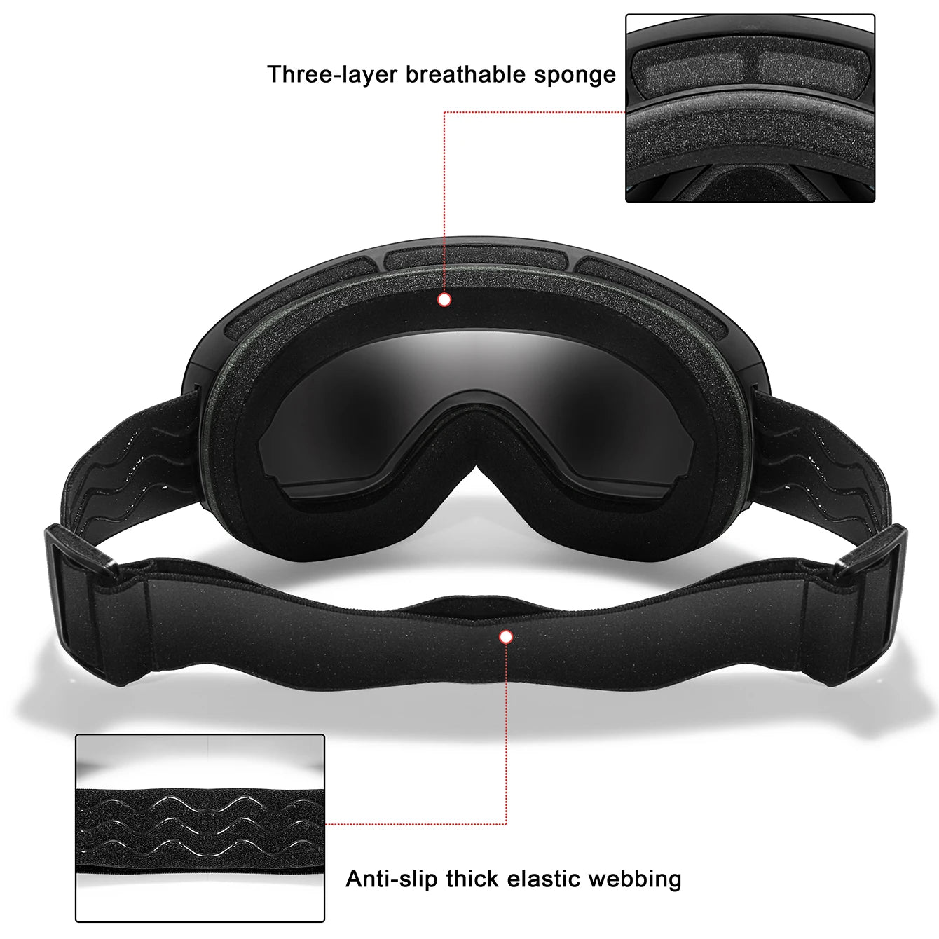 UV400 Antifog Ski Goggles Polycarbonate Lens For Outdoor Sports