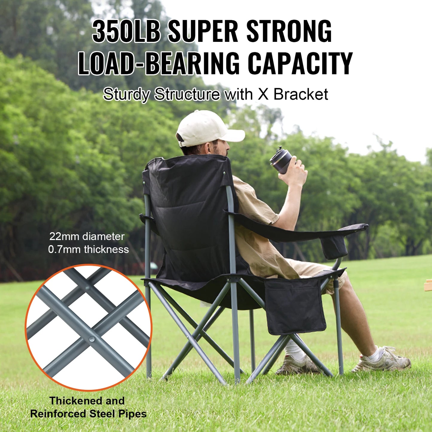 Vevor Outdoor Folding Chair With Armrest And Side Pockets