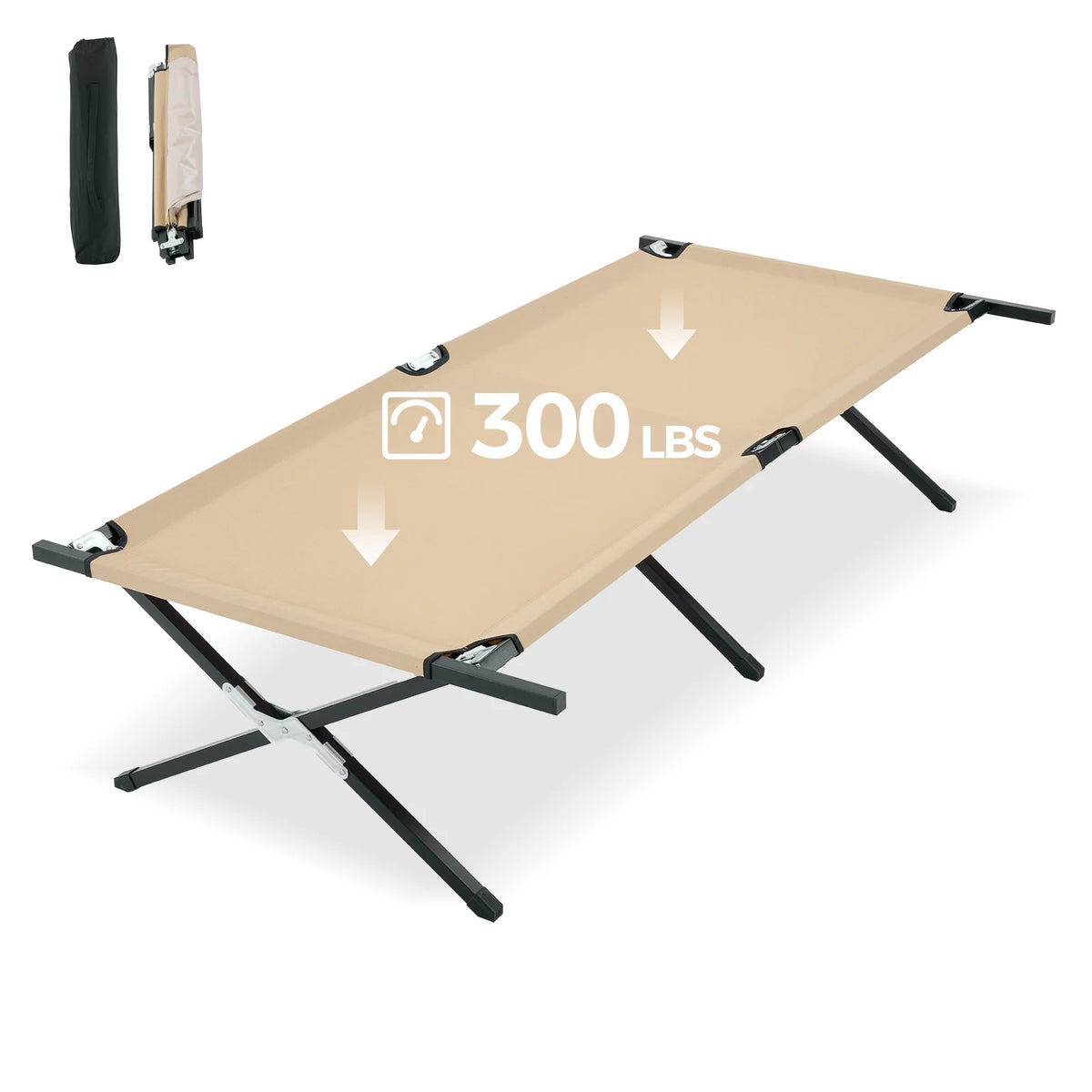 JHK Portable Folding Camping Cot Features Sturdy 300 lbs Frame