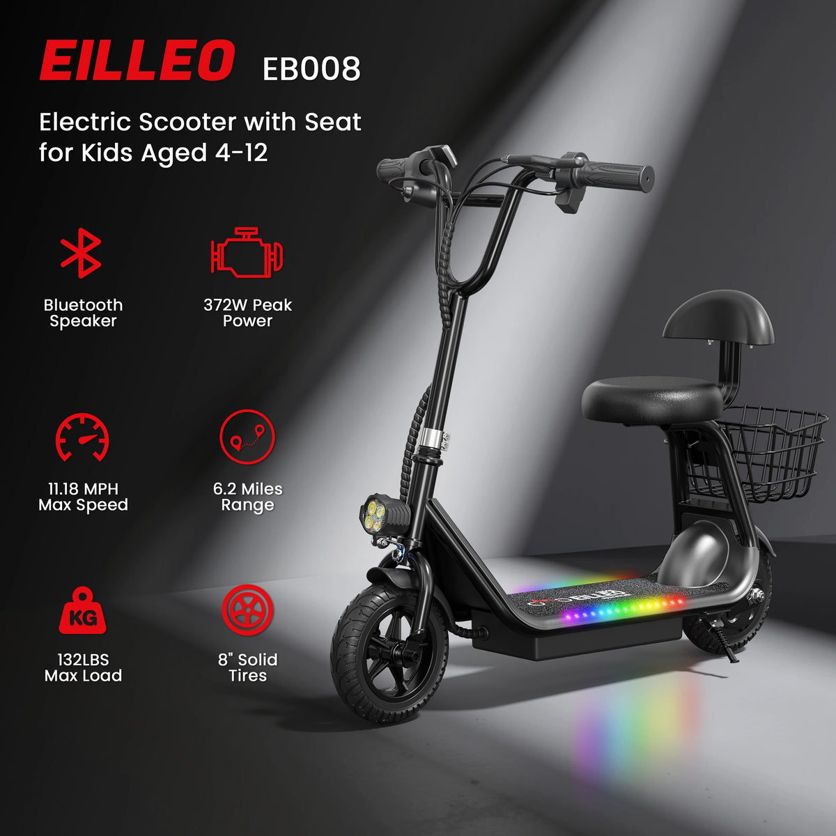 Eilleo Spacewalk Foldable Kids Electric Scooter With Bluetooth Speaker