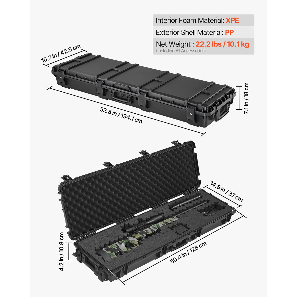 SucceBuy Hard Lockable Rifle Case With Wheels And Custom Foam Pads