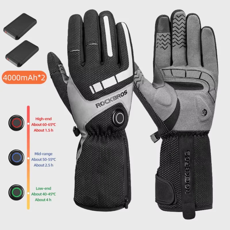 Rockbros Heated Winter Gloves With Touchscreen And Waterproof Design