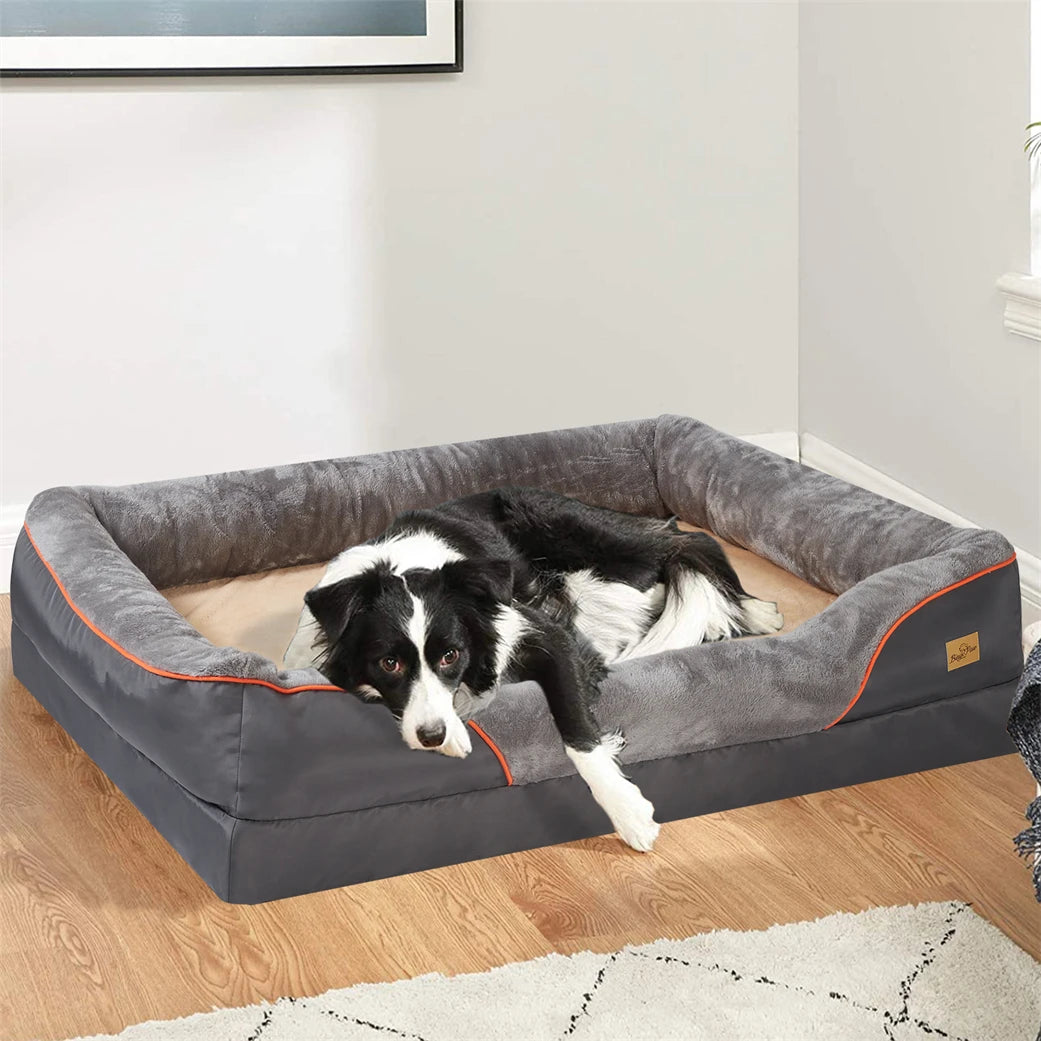 Borwart Orthopedic Memory Foam Dog Bed With Removable Cover Bolster