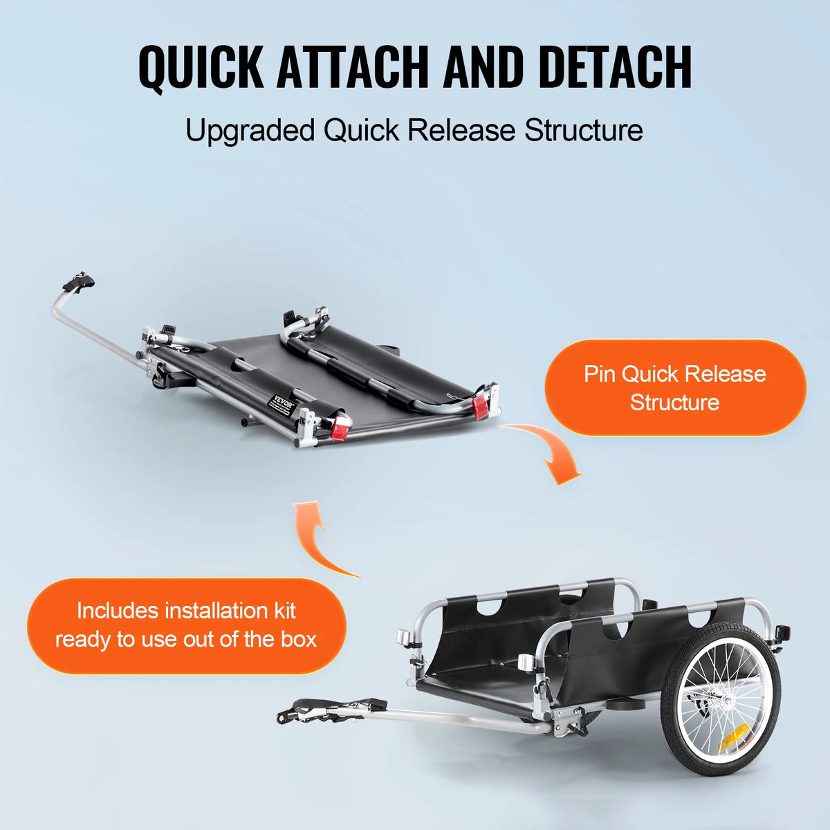 Foldable Aluminum Bike Cargo Trailer With Rear Axle Mount