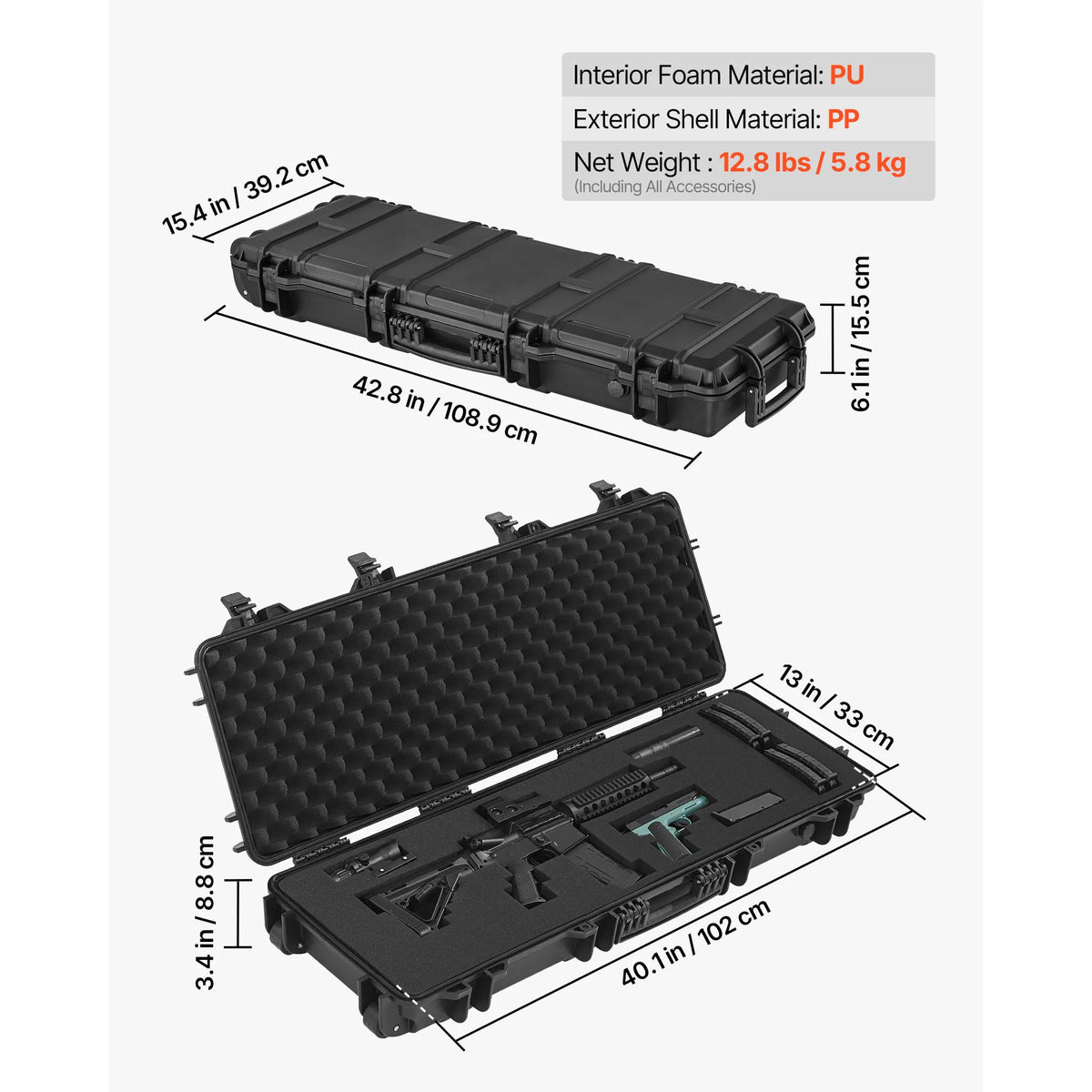 SucceBuy Hard Lockable Rifle Case With Wheels And Protective Foam