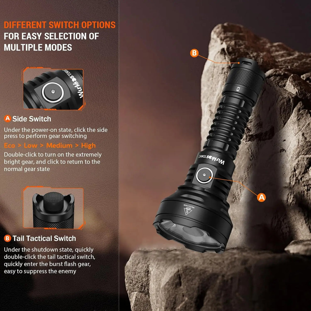 Wurkkos TD01C 1800 Lumens Rechargeable Tactical Flashlight USB C