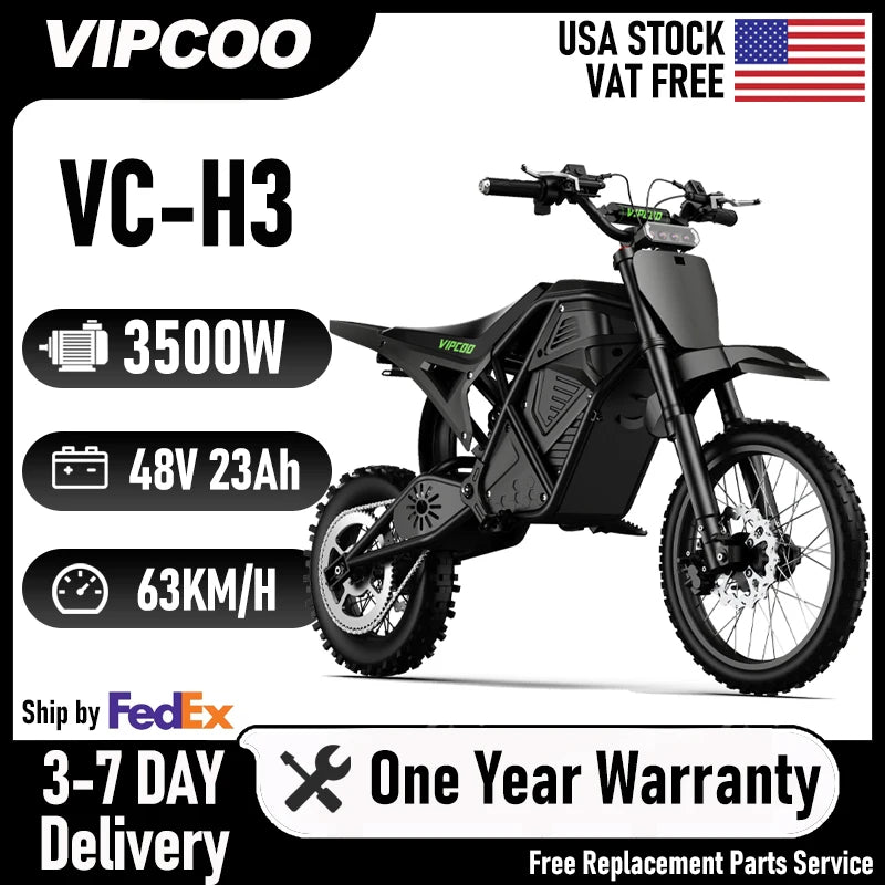 VIPCOO 3500W Electric Dirt Bike With Reliable Off Road Tires