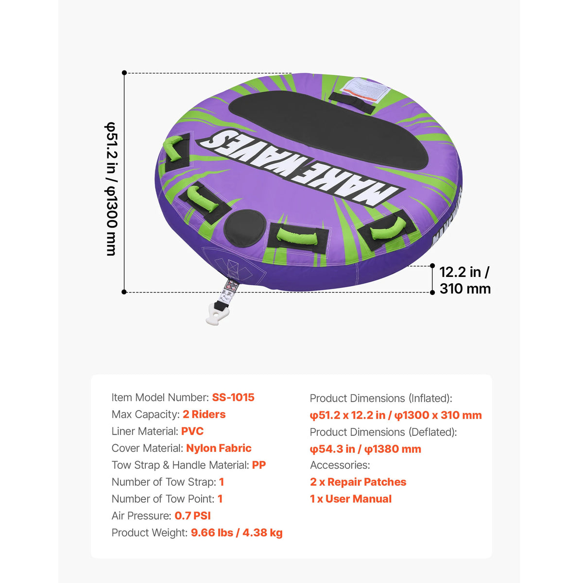 Succebuy Inflatable Towable Tube With Nylon Cover And Handles