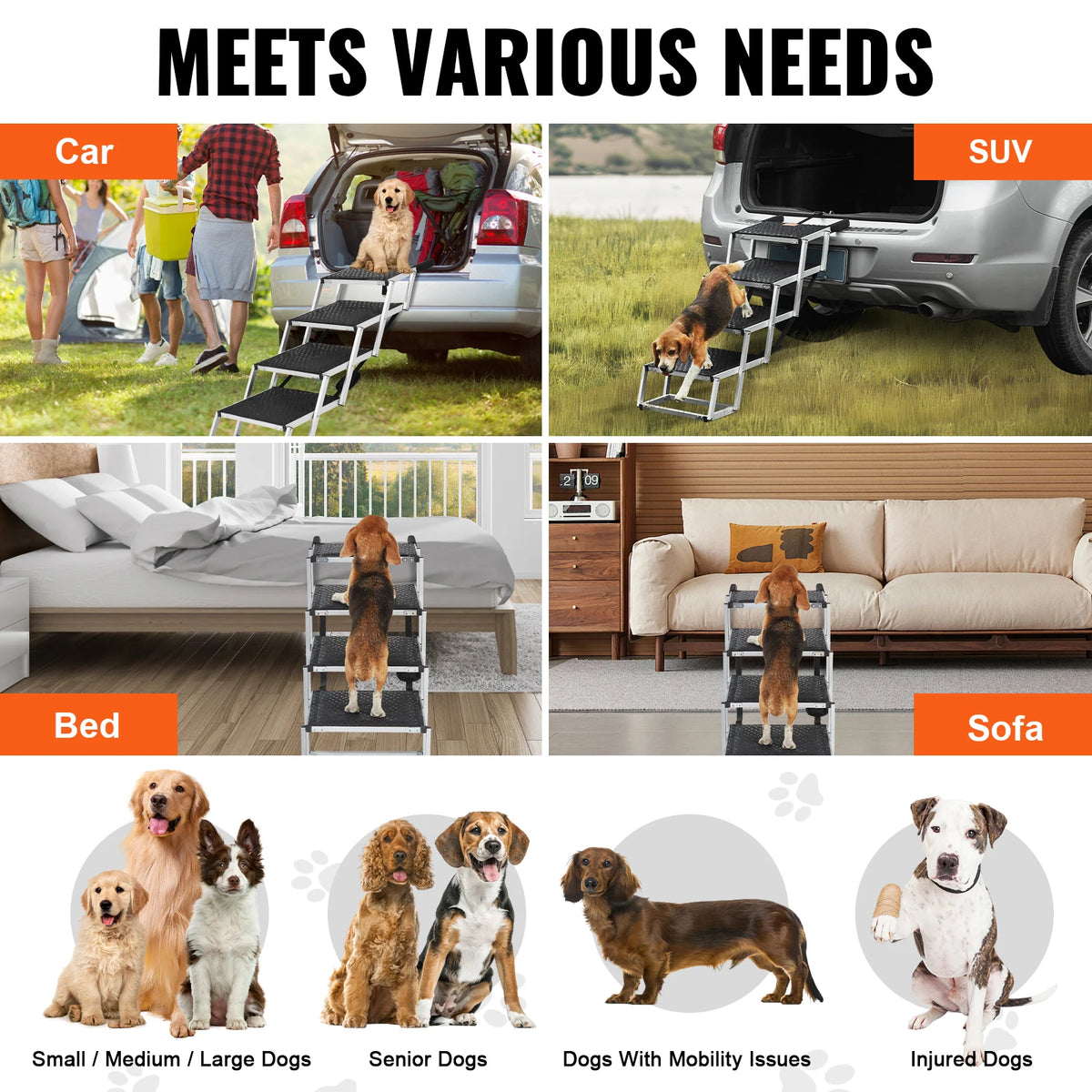 SucceBuy Portable Folding Dog Car Stairs Lightweight Aluminum Steps