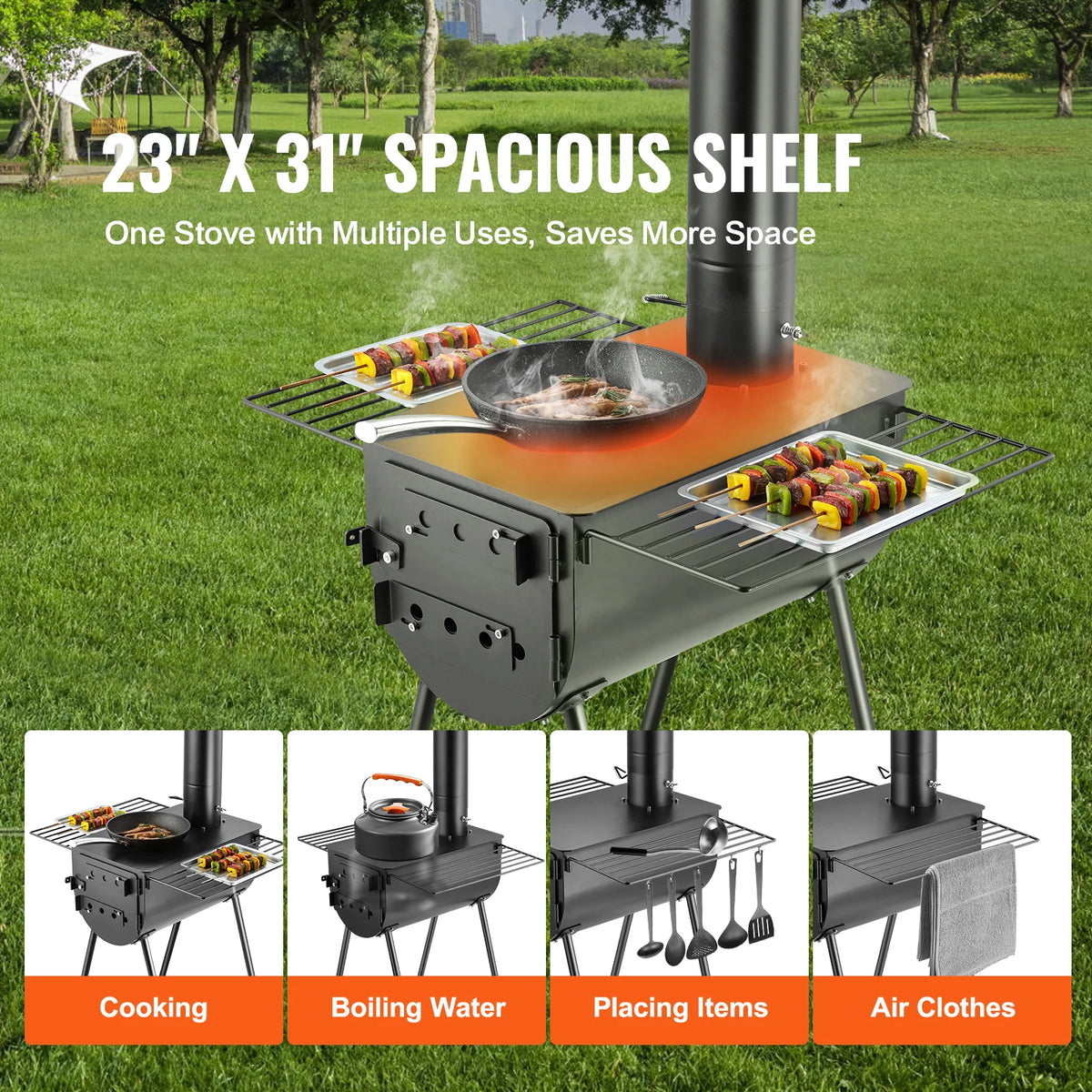 SucceBuy Portable Wood Stove With Chimney Pipe For Camping