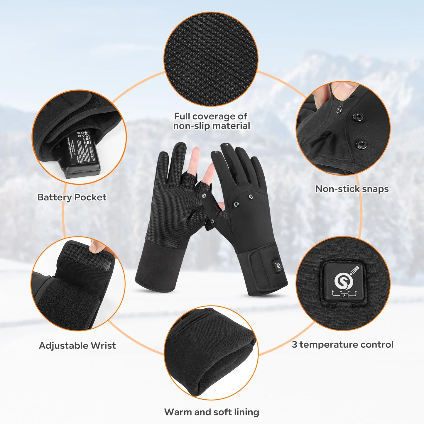 Savior Heated Winter Fishing Gloves Waterproof 2 Finger Flip